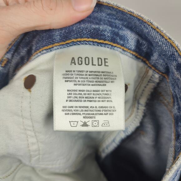 Agolde Lana‎ Straight Jeans Womens 25 Backdrop Knee Rips Medium Wash Organic - Picture 7 of 9